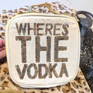 Slant collections square zippered lunchbox. Sequin, gold accents